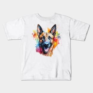 Colorful Belgian Malinois Watercolor Art Kids T-Shirt